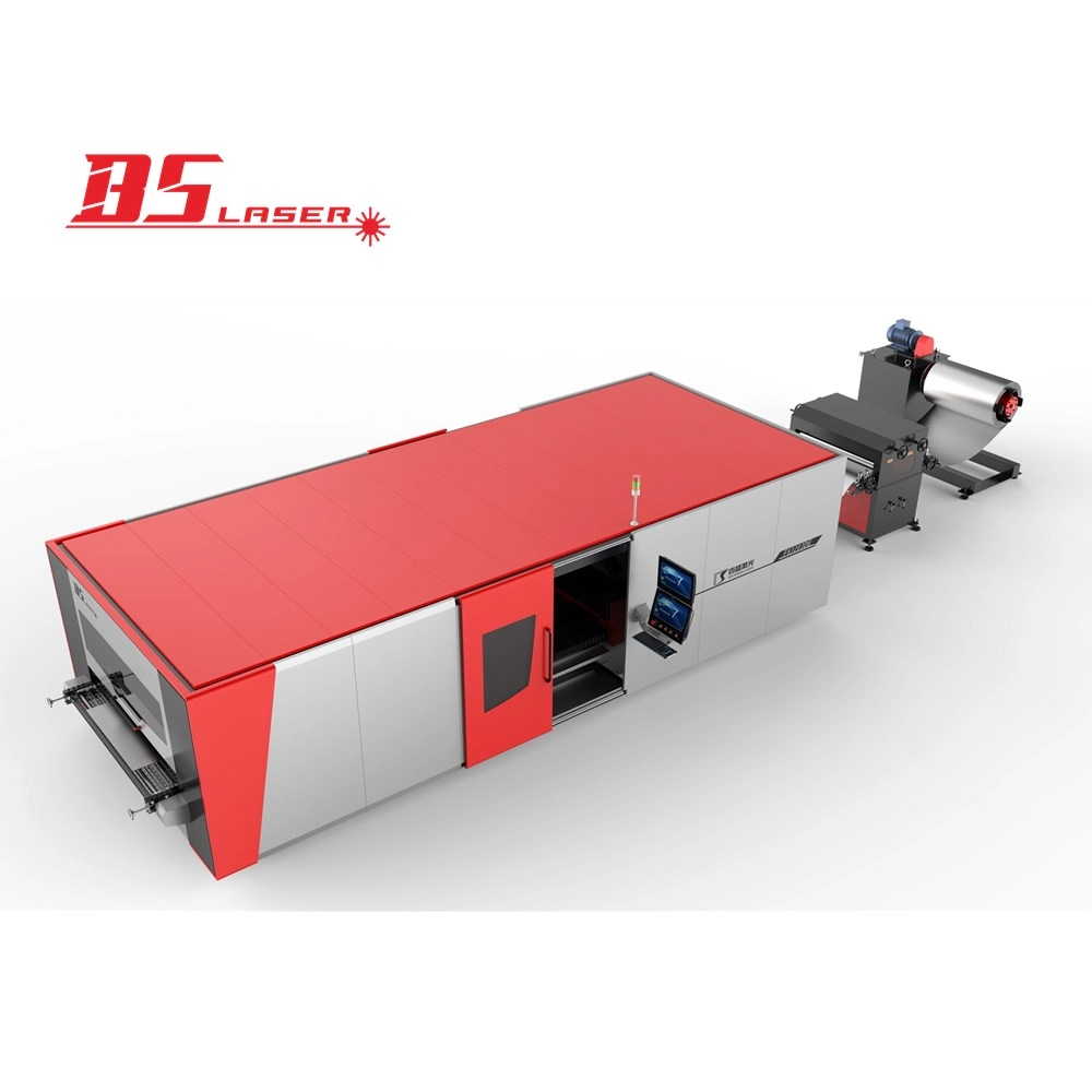 Produksi Batch Full Cover Metal Rolled Coil Steel Fiber Laser Cutting Machine dengan Decoiler/Leveler Otomatis
