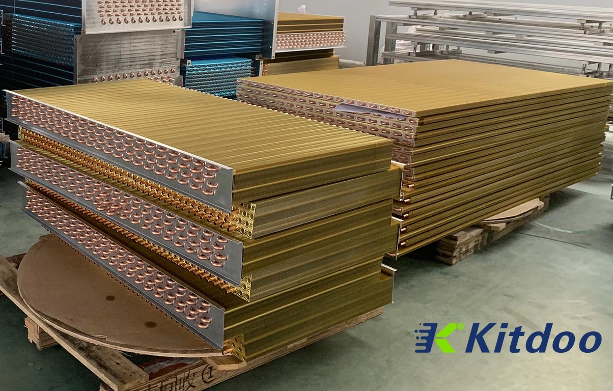 Kitdoo OEM disesuaikan lapisan epoksi emas sirip aluminium koil evaporator berpendingin udara