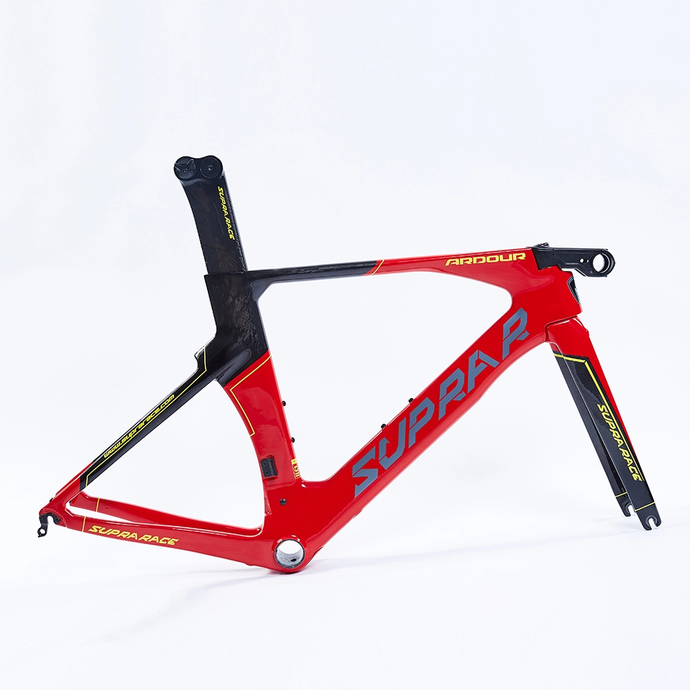 Red Integrated Carbon Fiber Time Trial Triathlon Bike Frame Rim Brake dengan Fork