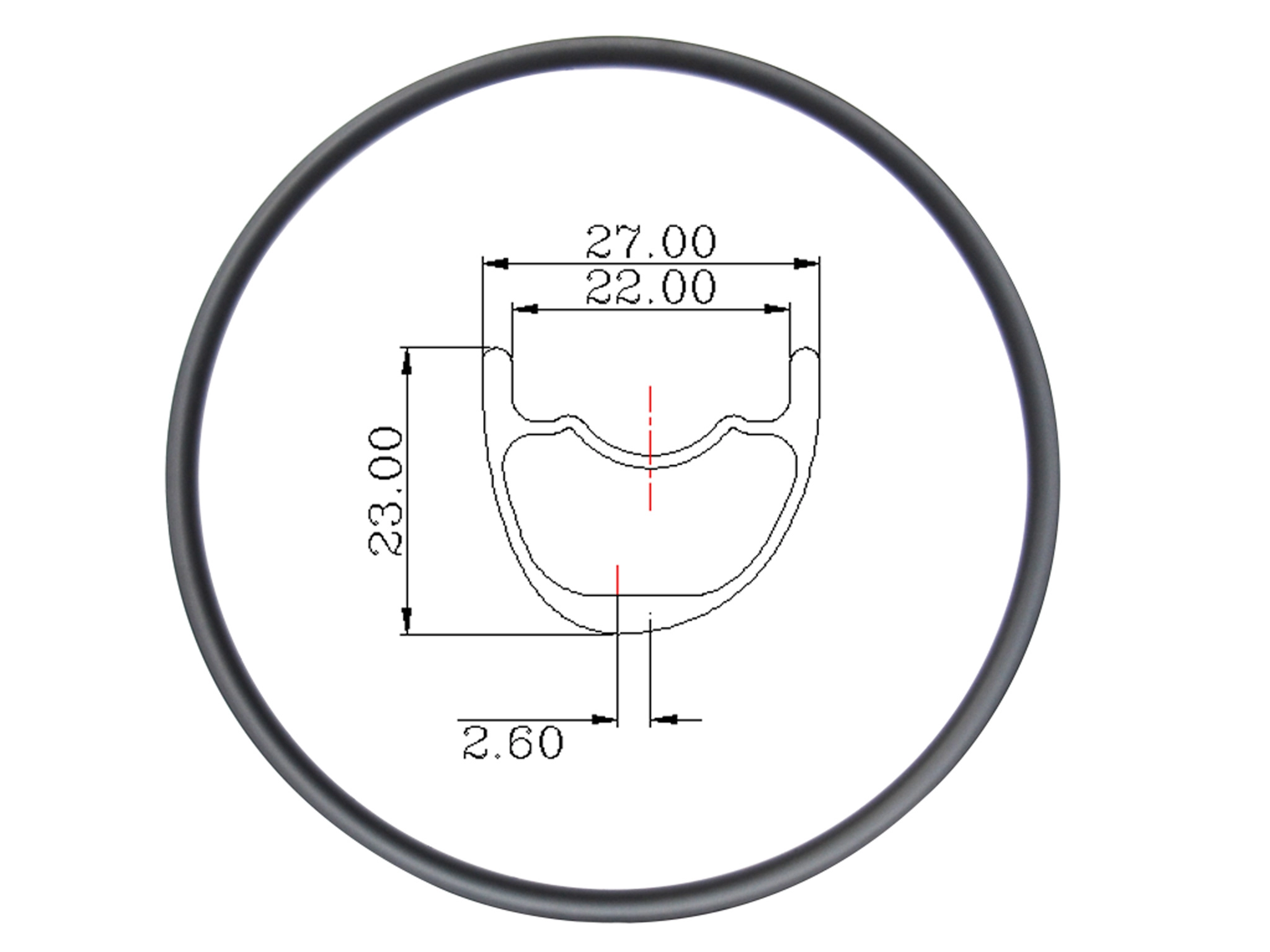 Asimetris 27mm Lebar 25mm Kedalaman Ringan XC Carbon Rims