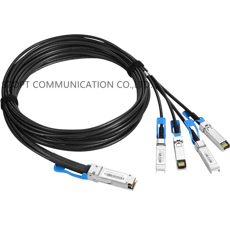 Kabel Patch DAC Kecepatan Tinggi 40G QSFP+ hingga 4xQSFP+100G QSFP28 hingga 4xQSFP28 Langsung Pasang Kabel Tembaga