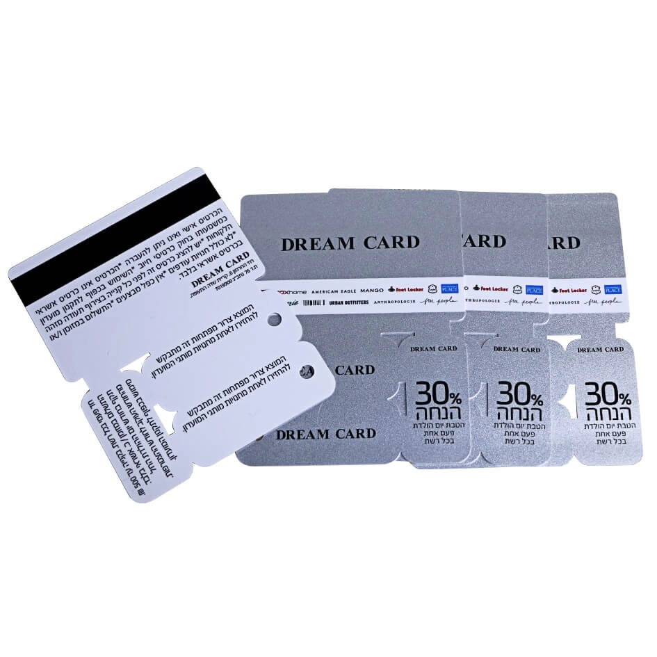 Silver Powder Printing 4 In 1 PVC Combo Magnetic Card Dengan Barcode