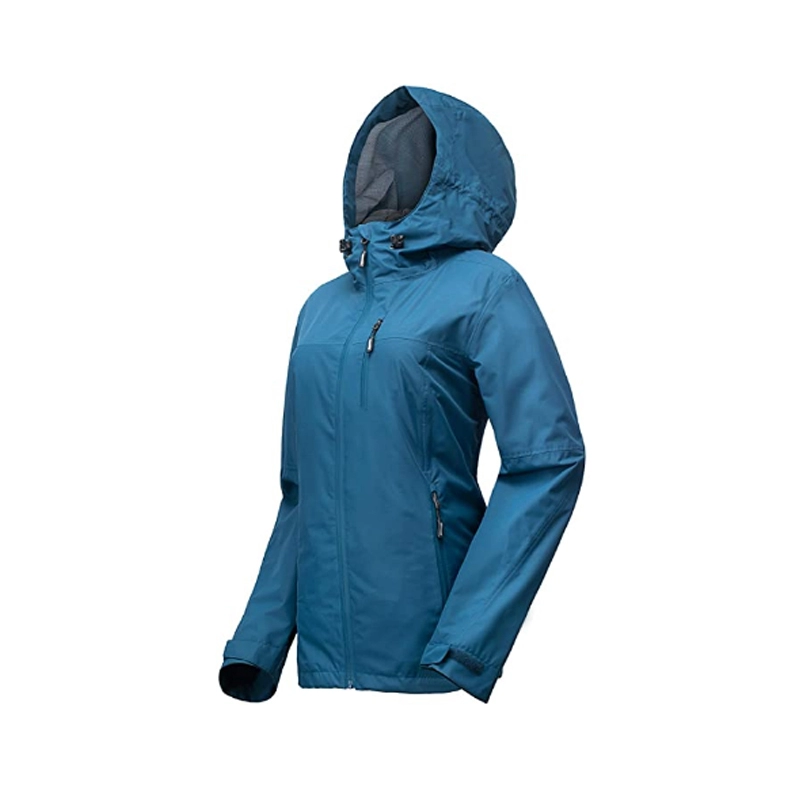 Jaket Hujan Wanita Ringan Tahan Air Luar Ruangan Tahan Angin Mantel Hujan dengan Tudung untuk Perjalanan, Hiking, Bersepeda