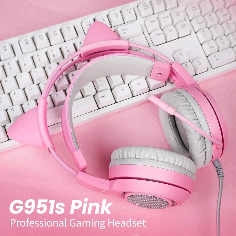 SOMIC G951S Pink 3.5mm headset gaming telinga kucing dengan mikrofon