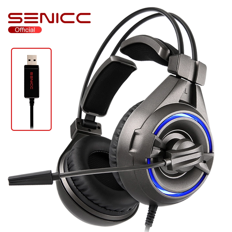 SENICC A6 Virtual 7.1 headset gaming USB dengan mikrofon yang dipimpin