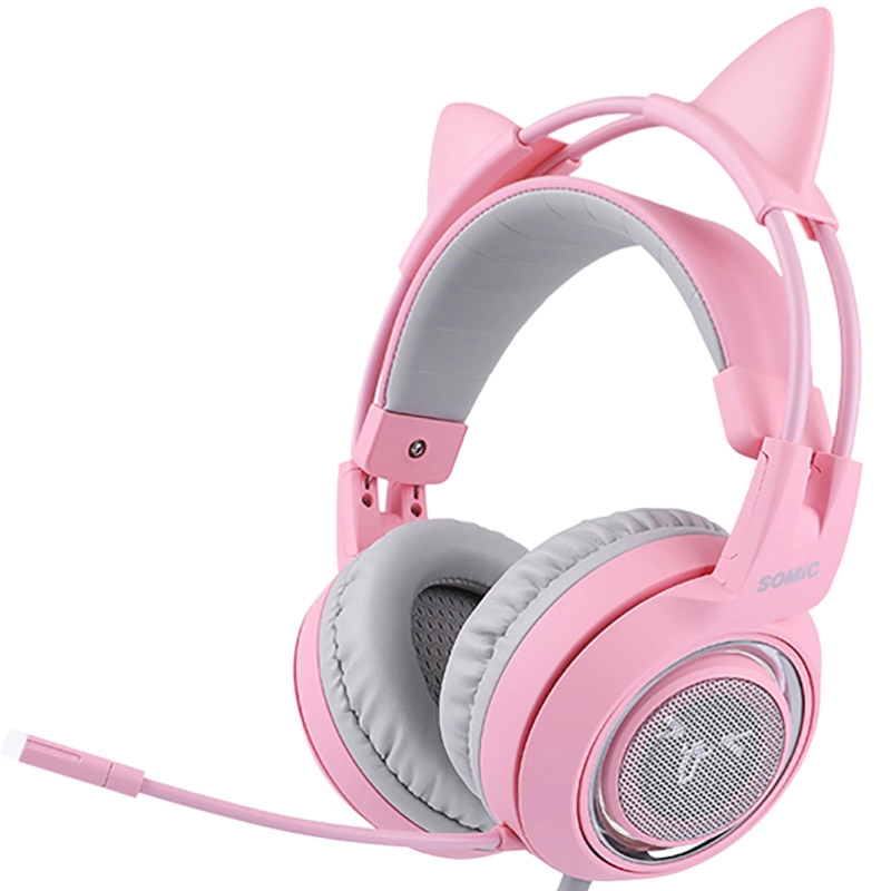 SOMIC G951PINK USB headset gaming dengan mikrofon telinga kucing yang dipimpin warna pink muda