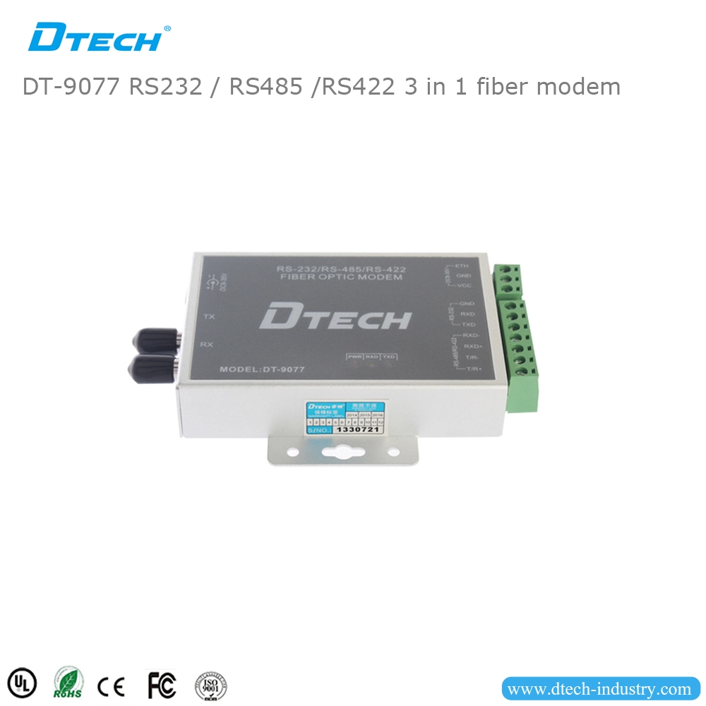 DTECH DT-9077 Kelas industri RS232/RS485/RS422 kecepatan tinggi 3 in 1 modem serat Instruksi