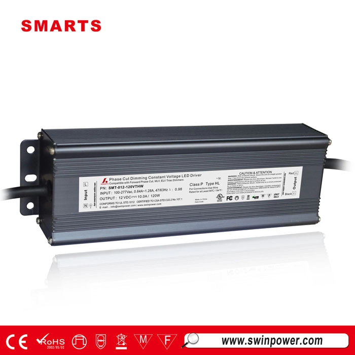 Catu daya SMARTS 277v ac 12vDC triac dimmable led driver 120w dengan ULROHS