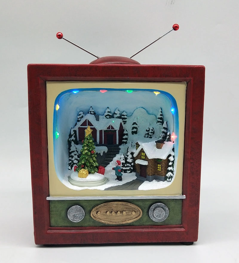 Desa Natal LED Dengan Pohon Natal Bergerak Di Dalam TV