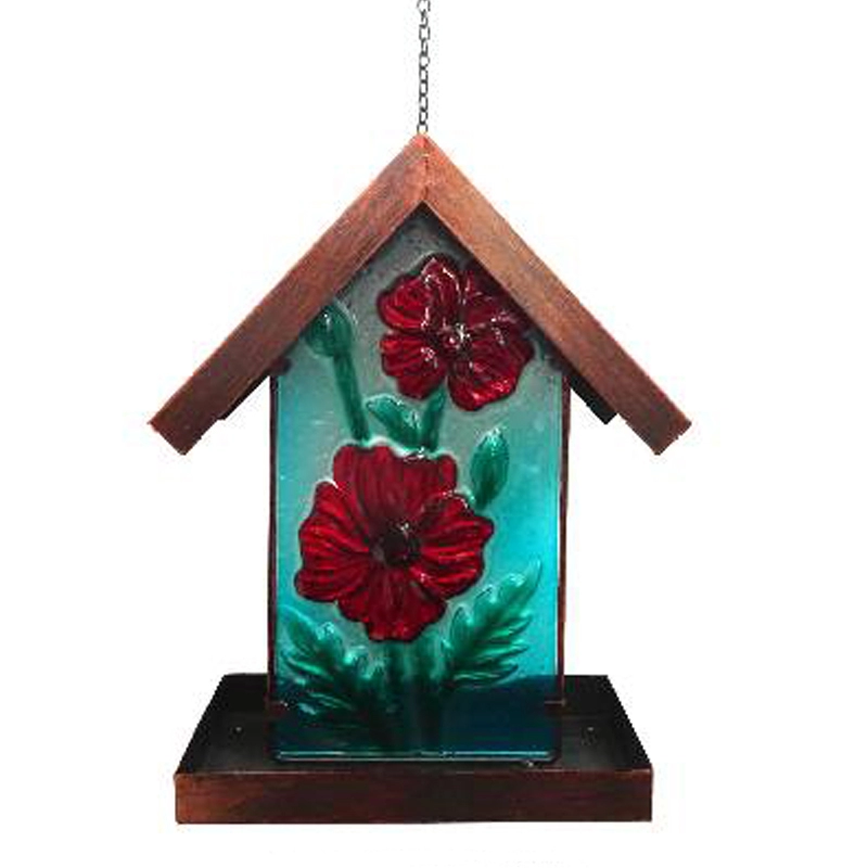 Flower Glass Deco & Pengumpan / Rumah Burung Surya Gantung Logam