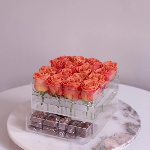 Kotak Mawar Bunga Akrilik Mewah yang Disesuaikan dengan laci
