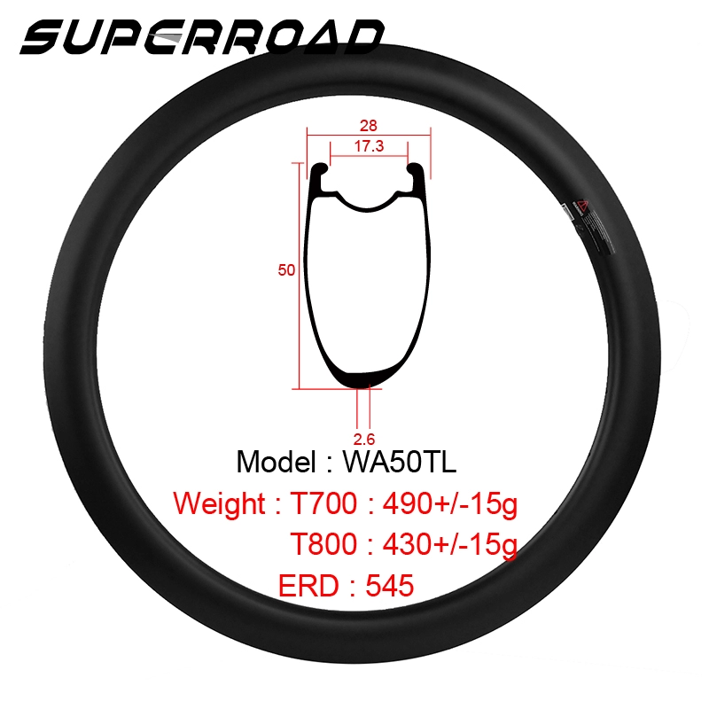 Velg Sepeda Jalan Karbon Siap Pakai Tubeless Clincher Asimetris