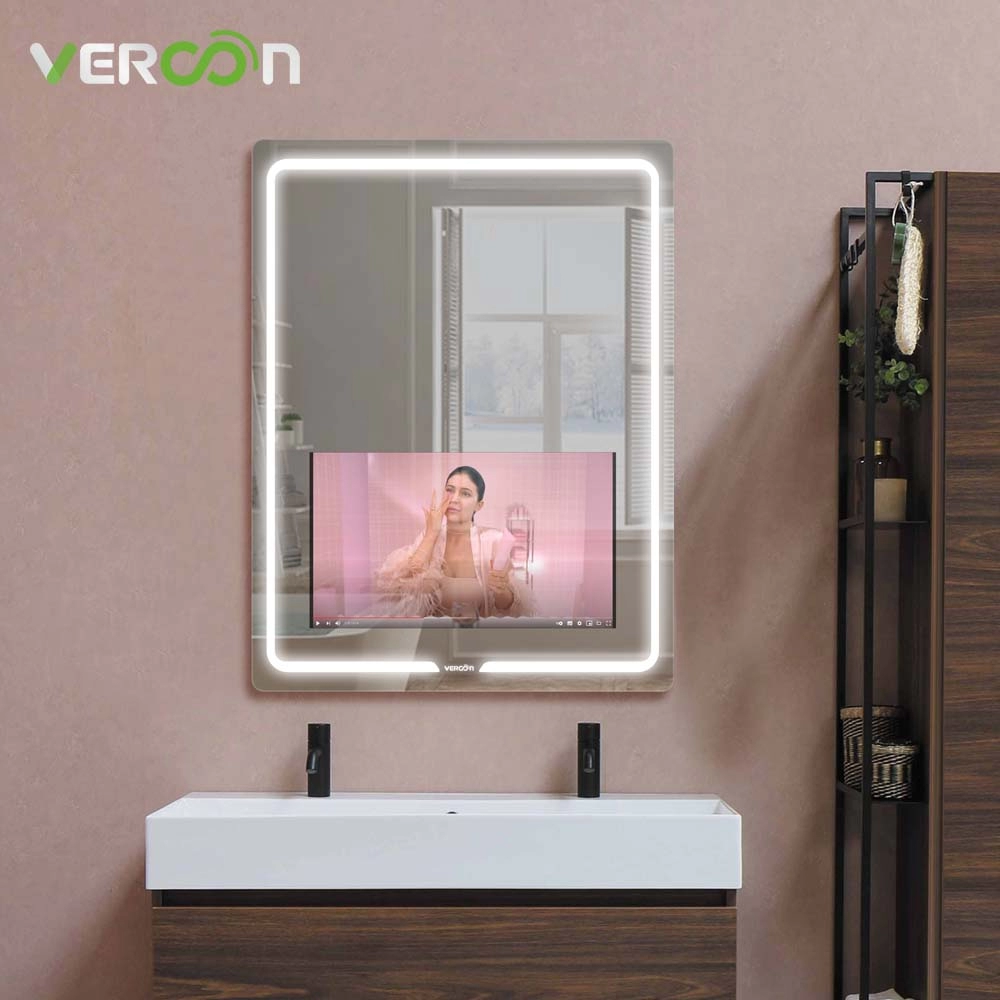 Vercon 21,5 inci Layar Sentuh Kamar Mandi Led Cermin dengan TV