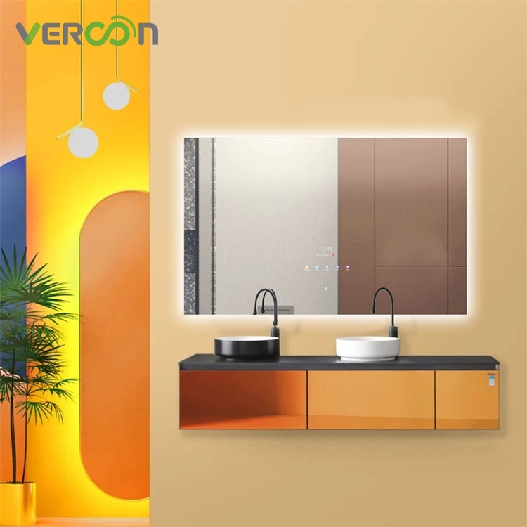 Vercon Wall Mounted Round Smart Led Bath Mirror Dengan Vanity Light