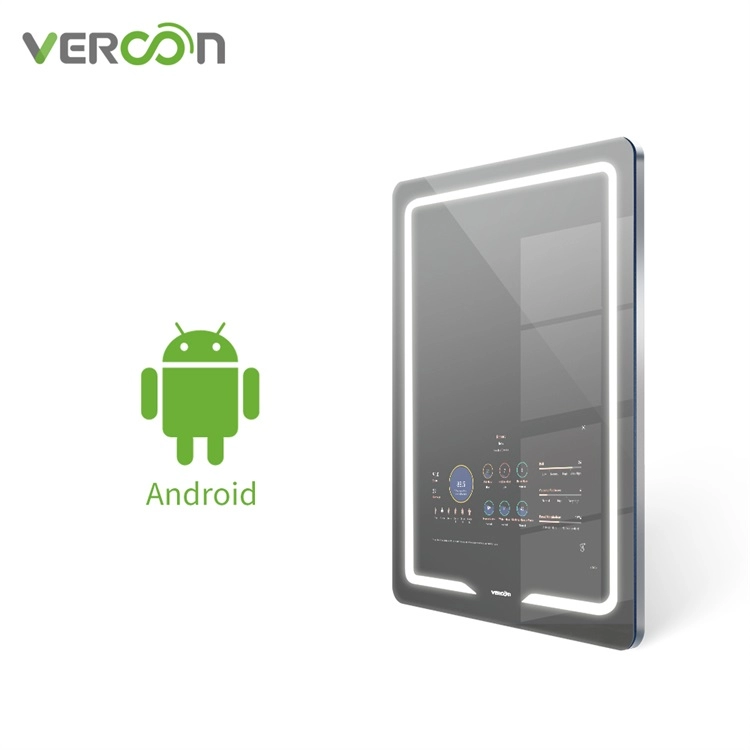 Vercon Espejos Inteligentes Android Layar Sentuh Cermin Kamar Mandi Cerdas Tv Cermin Ajaib di Estate