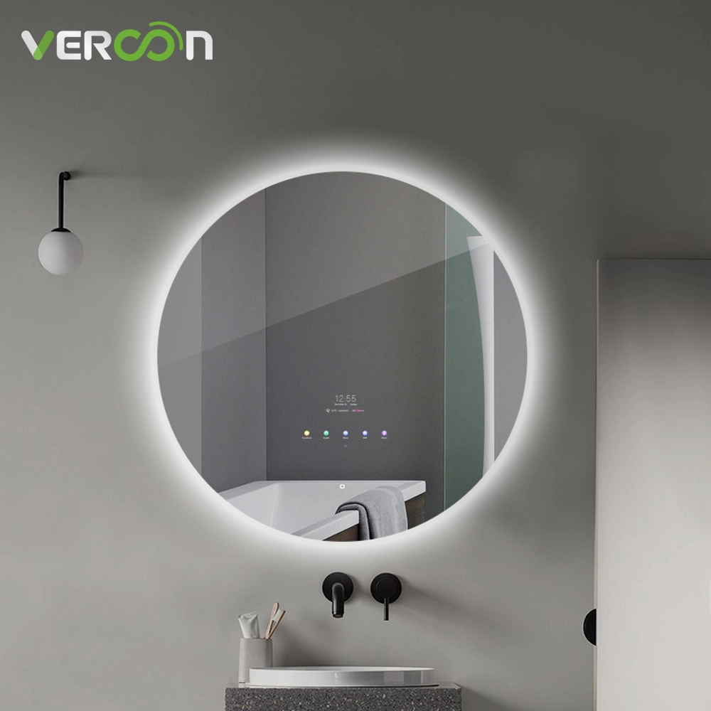 Led Kamar Mandi Cermin Cerdas Bulat dengan Lampu Latar dan Bluetooth