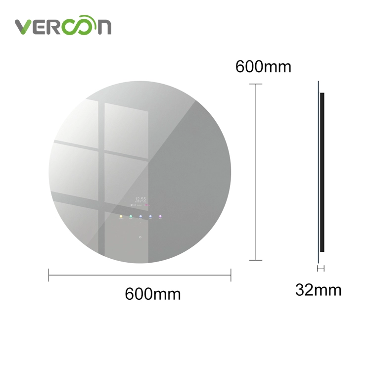 Vercon Wall Mounted Backlit Time Display Speaker Penganalisis Kulit Sistem Android Smart Mirror Tv