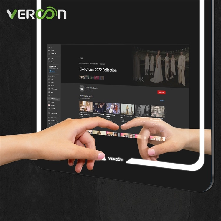 Vercon Espejos Inteligentes Android Layar Sentuh Cermin Kamar Mandi Cerdas Tv Cermin Ajaib di Estate