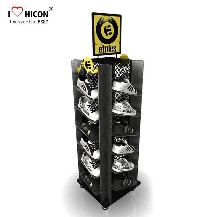 Rak Display Sepatu Olahraga Ritel Lantai Logam Pemasaran di dalam Toko