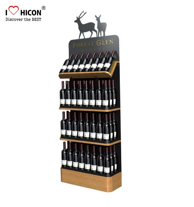 Rak Display Botol Anggur Kayu Lantai 4 Lapisan Inovatif yang Dapat Dijual