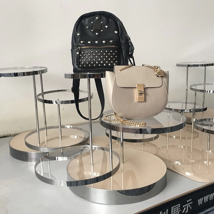 Rak display sepatu dan tas display alat peraga stainless steel kelas atas