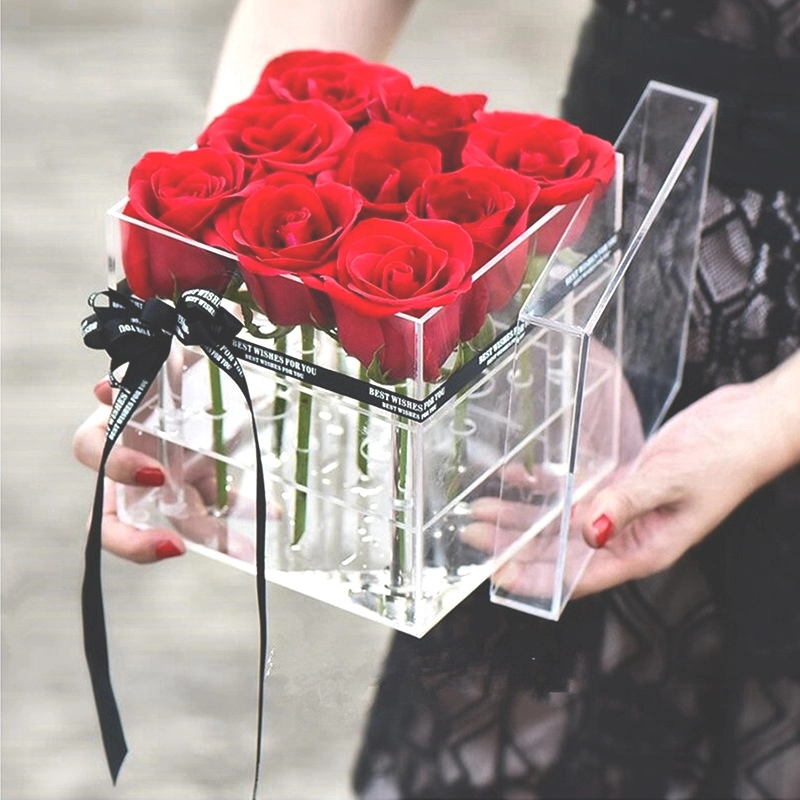 Kotak akrilik kotak bunga mawar kotak koleksi bunga abadi kotak kristal transparan