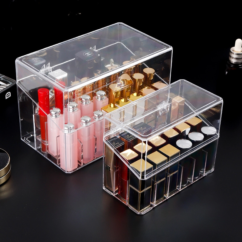 Lipstik akrilik transparan berdiri kotak penyimpanan lipstik tahan debu clamshell
