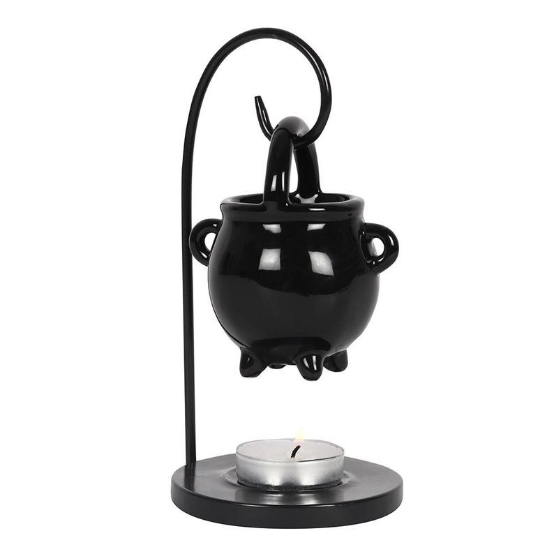 Hanging Black Cauldron Ceramic Wax Melt Burner Dengan Rak Besi