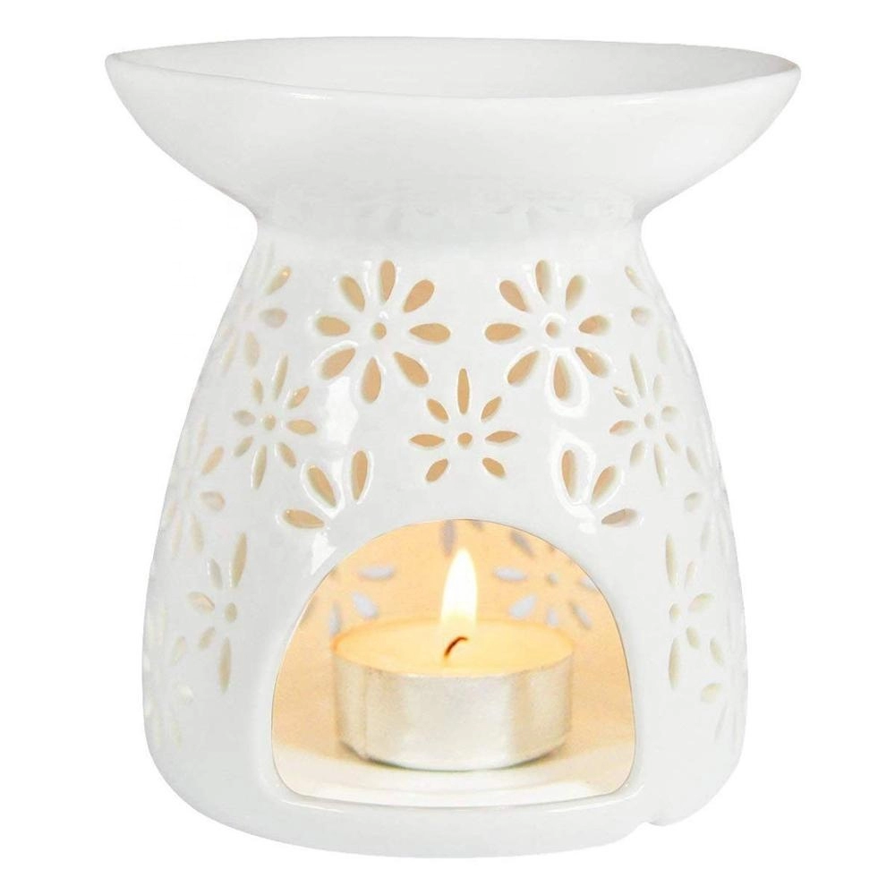 Vas Berbentuk Susu Putih Keramik Hollowing Aroma Bunga Lilin Penghangat Minyak Diffuser Burner