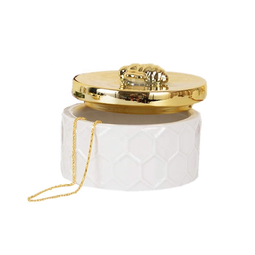 Kotak Perhiasan Keramik Buatan Tangan dengan Tutup Lebah Emas