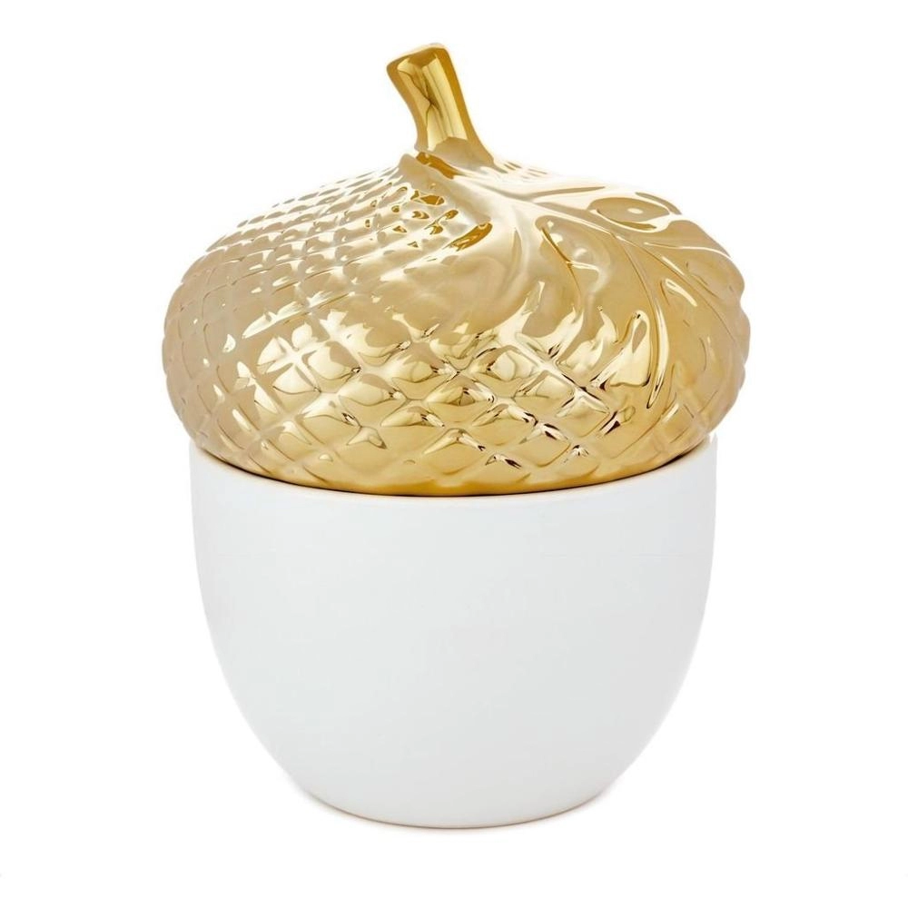 6 ons. Lilin Beraroma Dalam Acorn Keramik Dekoratif Dengan Tutup Berlapis Emas