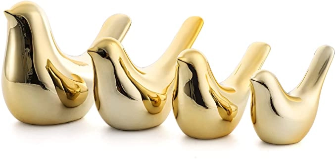 Desktop Furnitur Dekorasi Rumah Burung Keramik Dengan Emas