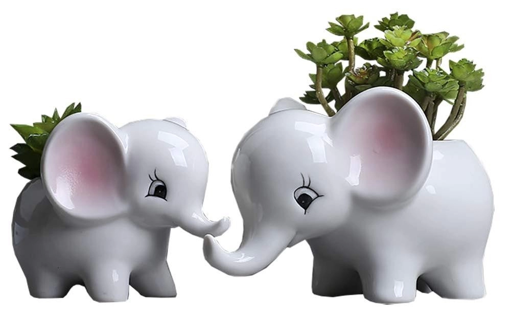Keramik 2 pcs Gajah Modern Putih Succulent Planter Pot Dekorasi Hewan