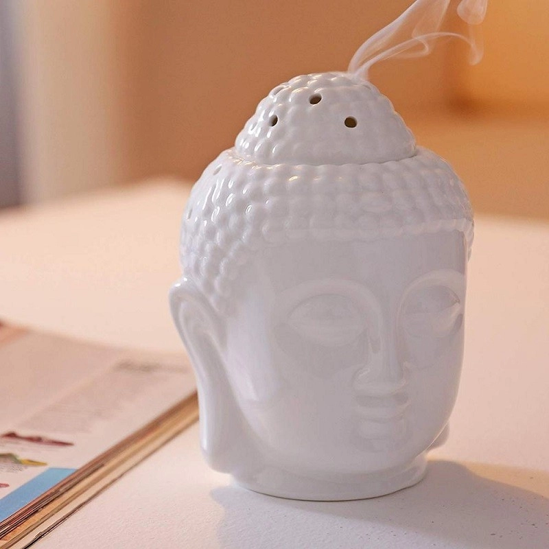 Damai Buddha Kepala Aroma Keramik Oil Burner Penyegar Udara Esensial