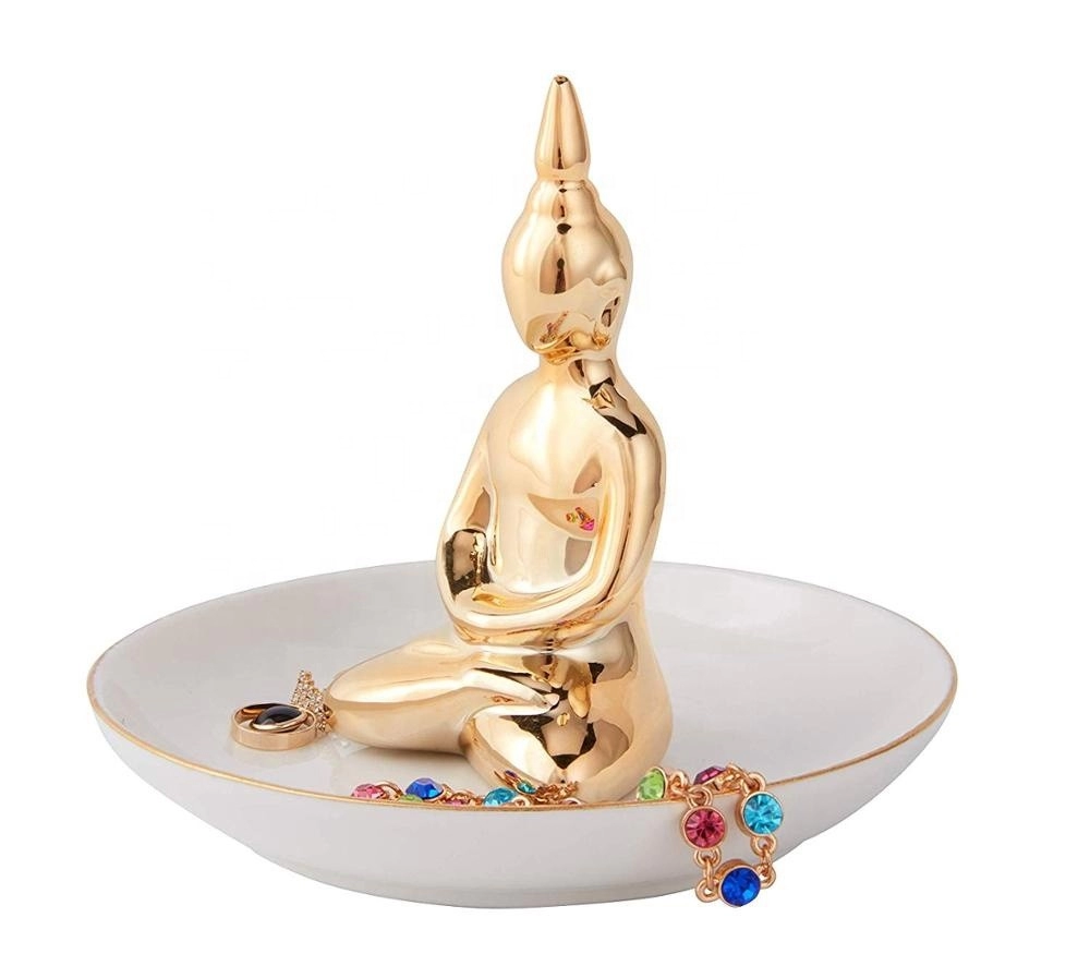 Porselen Blessing Buddha Pemegang Cincin Keramik Nampan Perhiasan