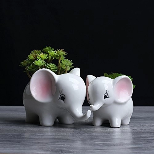 Keramik 2 pcs Gajah Modern Putih Succulent Planter Pot Dekorasi Hewan