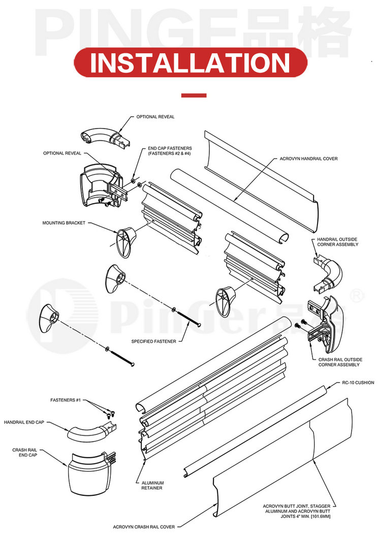 round gripping Solid color handrail and integrated vinyl wall guard