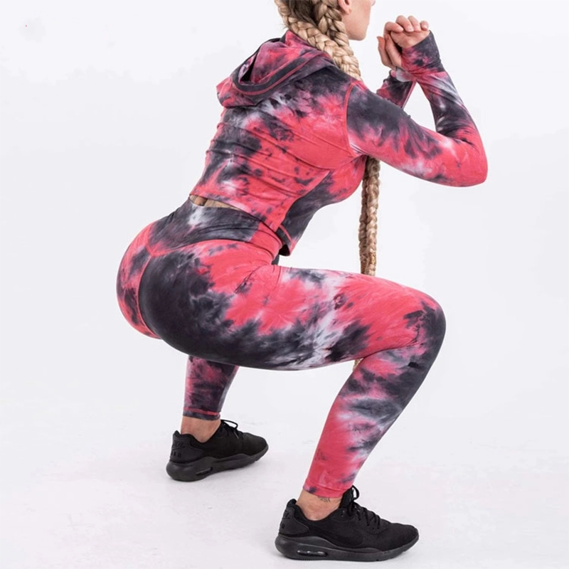 Tie-Dye 2 Piece Yoga Crop Wanita Hoodies Set
