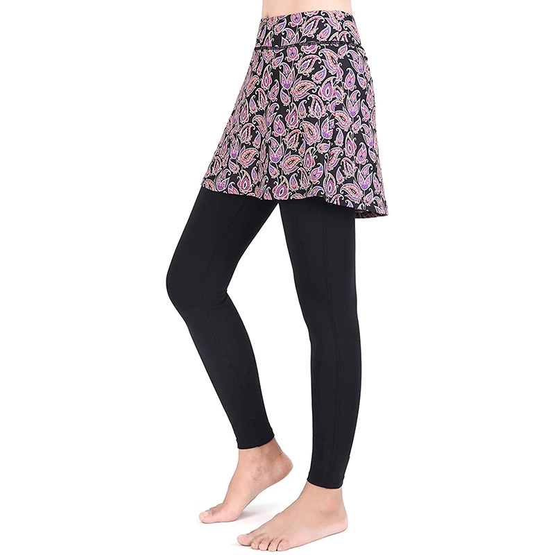 Rok Legging Wanita, Yoga Legging dengan Rok & Kantong Pakaian Legging Tenis Wanita