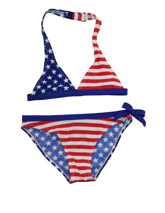 Anak Perempuan Bendera Amerika Segitiga Halter Bikini Set