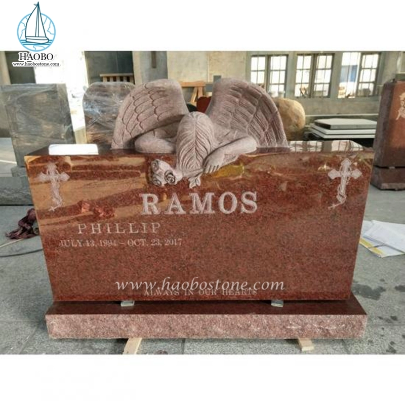 India Red Granite Upright Weeping Angel Nisan