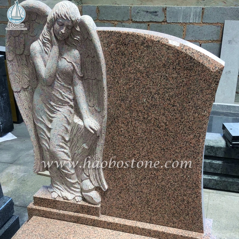 China Pink Porrino Red Granite Angel Diukir Batu Nisan