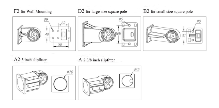 Shoebox street LED light mounting brackets