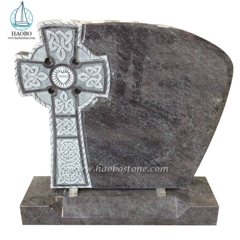 Bahama Blue Granite Celtic Mist Cross Carved Nisan