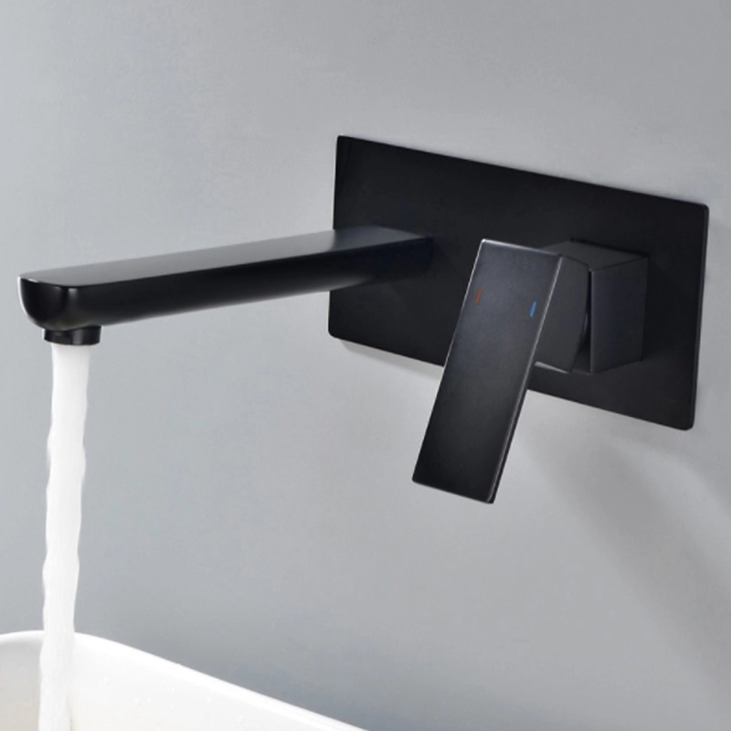Faucet Baskom Hitam Matte yang Dipasang di Dinding