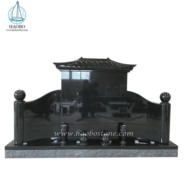 Haobo Stone Chinese Pagoda Style Roof Top Black Granite Tombstone