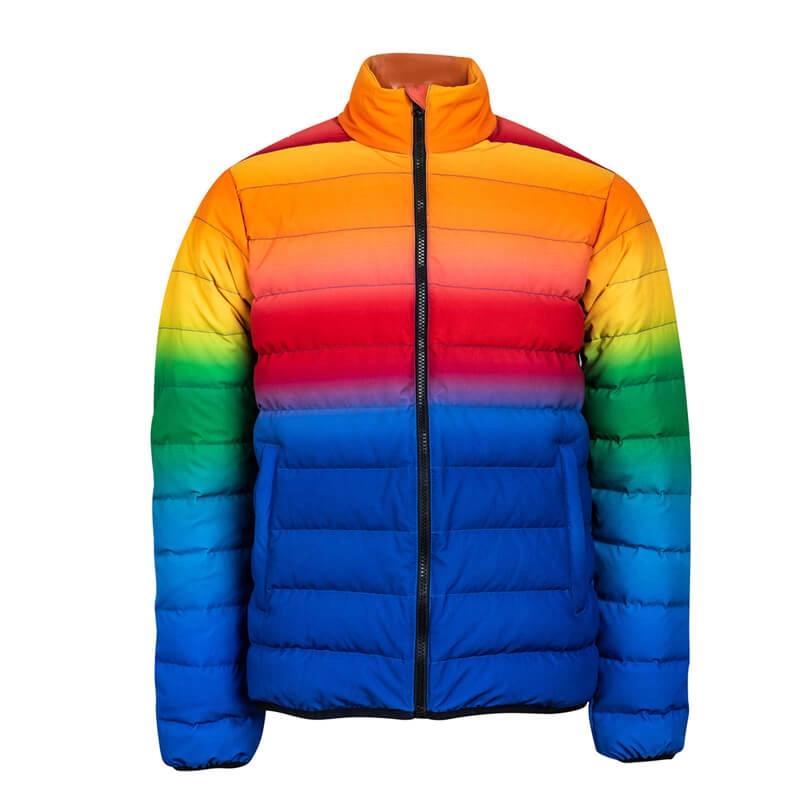Mens Multicolor Rainbow Puffer Padded Jaket Musim Dingin