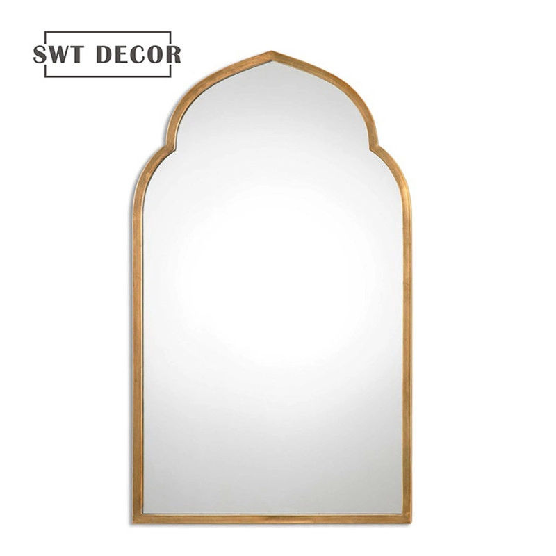 Cermin lengkung dinding daun emas untuk dekorasi rumah