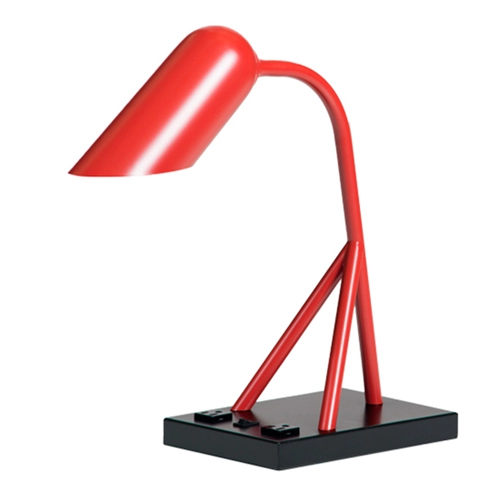 Lampu meja logam merah hotel modern dengan outlet