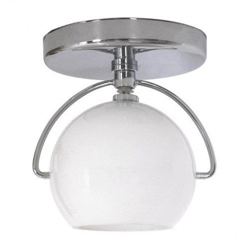 1-Lampu kaca semi-flush mount globe kaca putih terang dalam krom yang dipoles